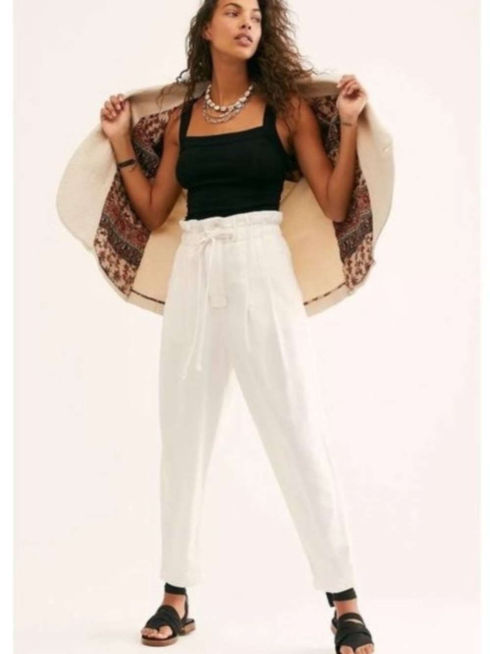 Free People Margate Pleated Trouser White Beachy Boho Size S